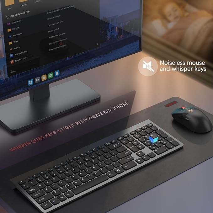 Wireless Keyboard and Mouse Combo,Quiet Click,Full Size Design with Number Pad,Ergonomic Mouse with 5 DPI,Sleep Mode-2.4G Silent Portable Cordless Combo for Laptop/PC/Computer/Mac(Grey)