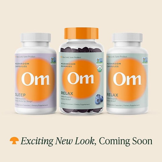 OM MUSHROOM SUPERFOOD Relax Gummies, 28 Servings, Blueberry Gummy Supplement with Reishi and Ashwagandha for Stress Relief