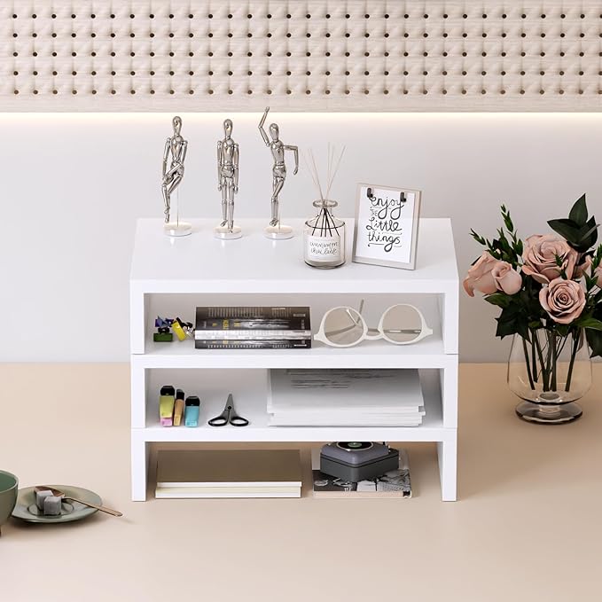 TEAMIX Monitor Stand Riser-3 Packs,Wood 3 Tiers Adjustable Monitor Stand Dual Monitor Riser for 2 Monitors/Laptop/PC Computer Stand for Desk (White, 3 PCS)