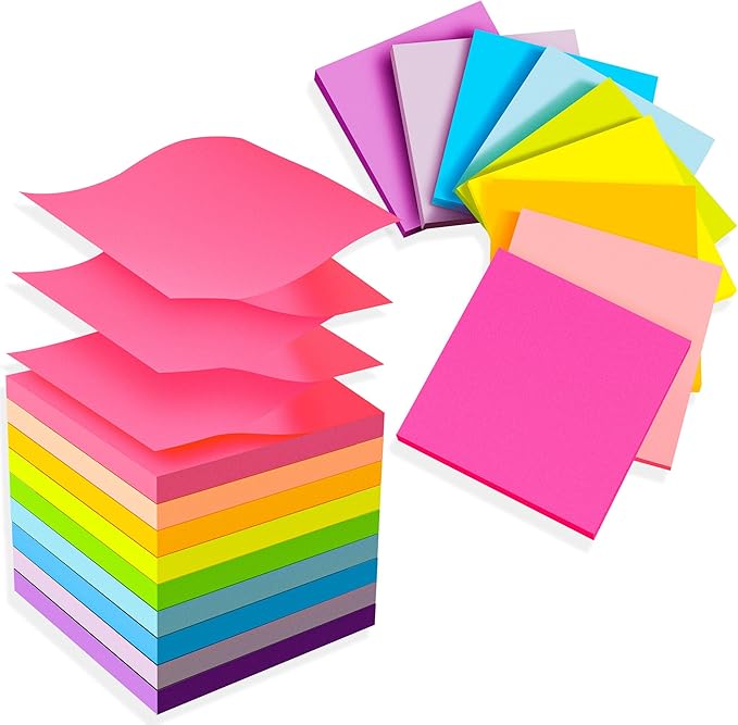 (18 Pads) Pop Up Sticky Notes 3x3 Refills, Strong Adhesive Memo Pad Bulk with 9 Bright Colors, Suitable for Home, Office, School, Clean Removal