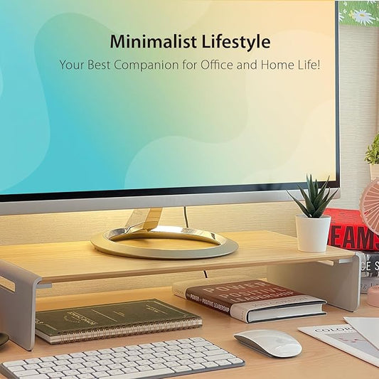 j5create Premium Monitor Stand, Made with Elegant Wood and Sleek Aluminum Material, Display/TV/Screen/Printer/Laptop Riser, Max Load 88 lbs/ 40 kg (JCT125)