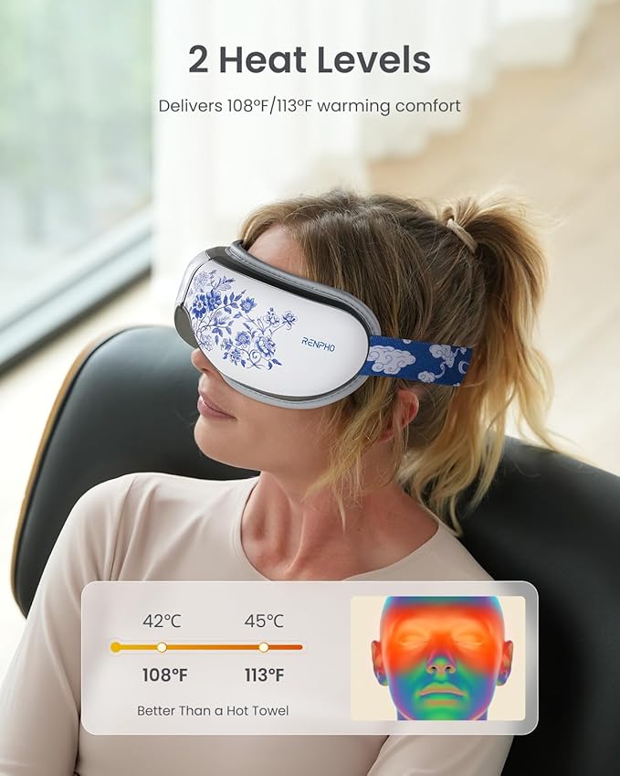 RENPHO Eyeris 1 Eye Massager with Heat, Birthday Gifts for Mom Dad Women Men Her Him, Sleep Mask with Heat Bluetooth Music, Relax Eye