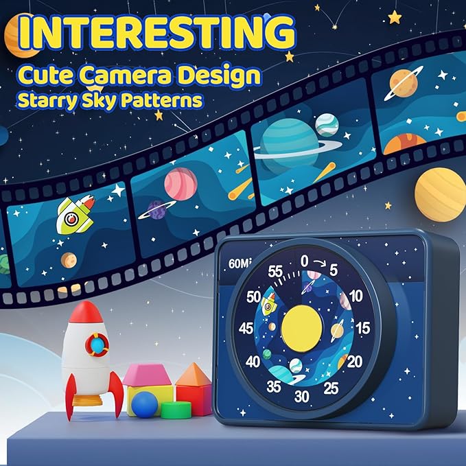 VOCOO Kids Visual Timer for Classroom - 60-Minute Countdown for Kitchen Cooking Office, Strong Magnet, Silent Time Management Tool, 2 AAA Batteries Included, Cute Starry Sky Pattern (Blue)
