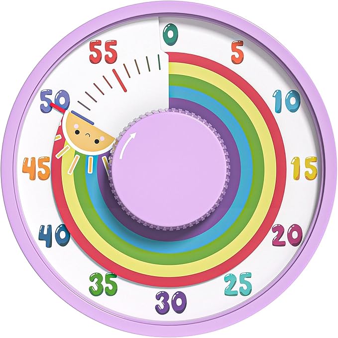 Secura 60-Minute Rainbow Visual Timer 6-Inch Mechanical Countdown Timers for Teaching, Meeting, Cooking, Working - Timer for Kids with Magnetic Backing (Purple)