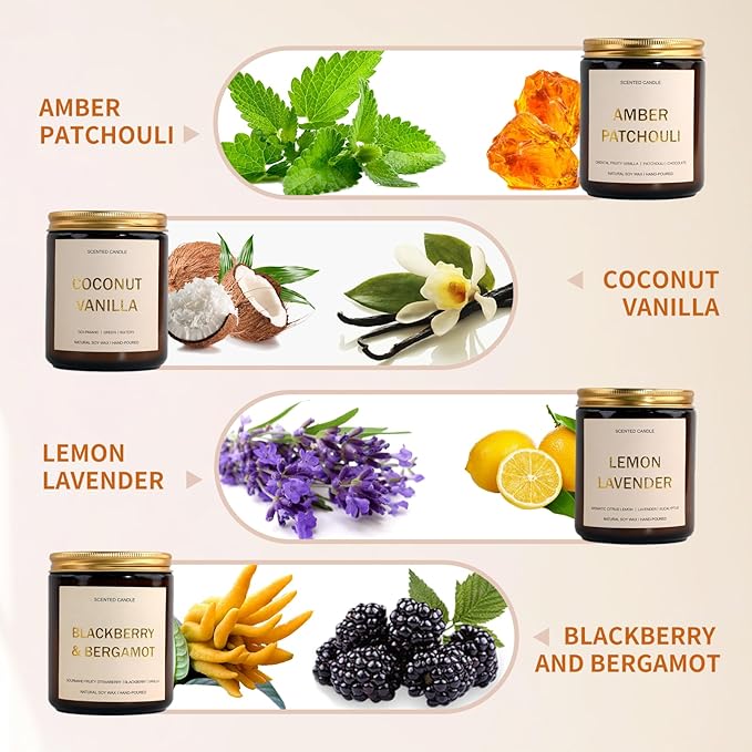 28oz Wood Wick Candles That Crackle: 4 Pack Scented Candles for Home Scented, Aromatherapy Candle Set with Crackling Wooden Wick Up to 200H Burning Candle Gift Set for Birthday Thanksgiving Christmas