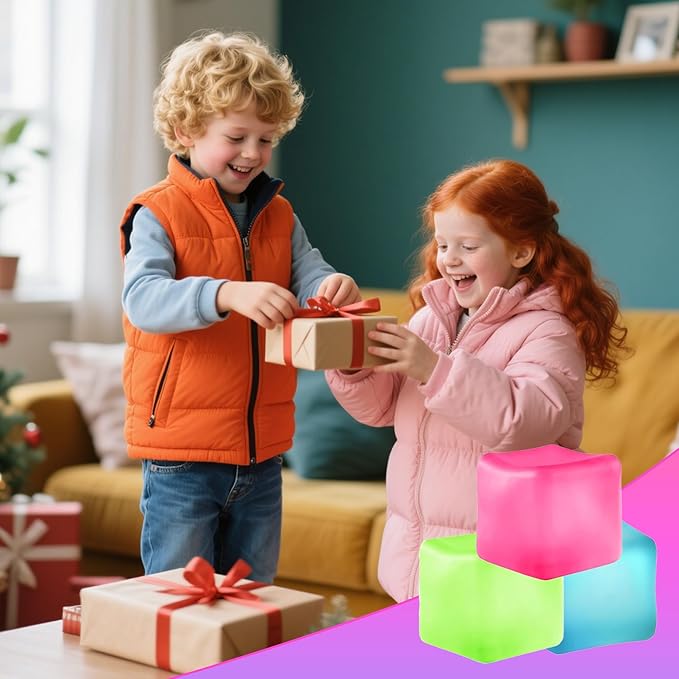3Pcs Stress Cube Squishy Toys, Slow Rising Ice Cube Stress Balls, Sensory Fidget Toys for Anxiety Relief, Sensory Ice Nee Cube Gel Filled Squishy Ball Toys for ADD/ADHD Kids Adults(Blue, Green, Pink)