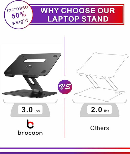 Laptop Stand | Adjustable Ergonomic Riser for Desk, Aluminum Computer Holder with Heat Vent, Fits 10–17" Laptops, Dark Black
