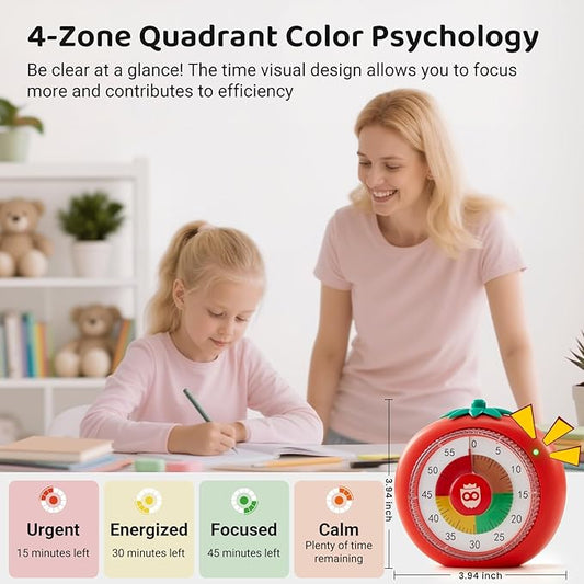Timer for Kids, 60-Minute Countdown Visual Timer for Classroom Office Kitchen, Desk Timers Kids Time Management Tools for ADHD Focus, 4-Color Zone Pattern Pomodoro Timers