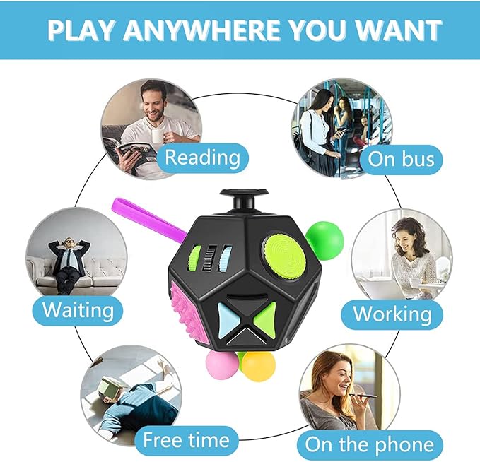 PAPOLGO Fidget Toys, Autism Toys,12 Sided Cube Toy Stress Relief,Anti Anxiety,ADHD,Focus,Boredom for All Ages (Black / B2)