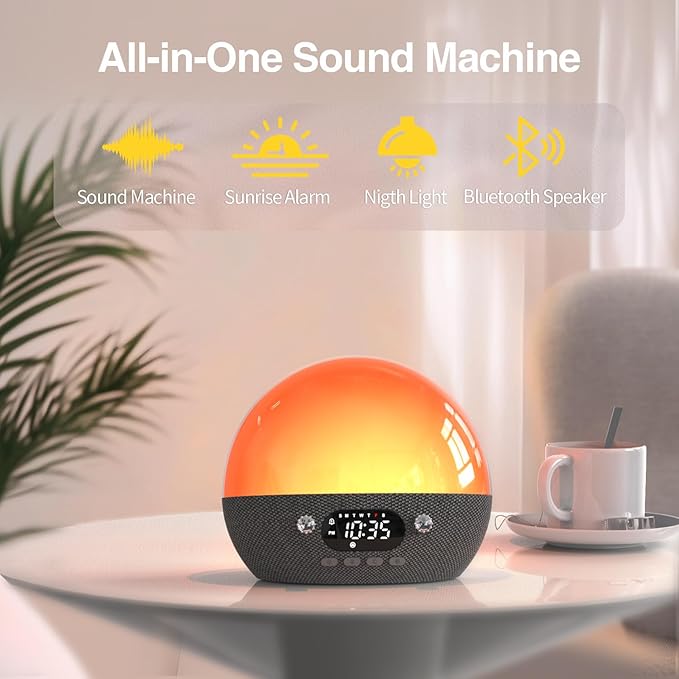 MOMILLA Sunrise Alarm Clock with Bluetooth Speaker, White Noise Sound Machine for Sleep, Wake up Light Alarm Clocks for Bedrooms, Heavy Sleeper, Night Lights Sunset Lamp for Kids Adults