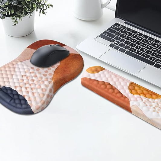 Ergonomic Mouse Pad Wrist Support and Keyboard Wrist Rest, Computer Carpal Tunnel Mouse Pads for Desk with Coaster Set, Memory Foam Mousepad with Non-Slip PU Base for Home Office (Marble Pink)