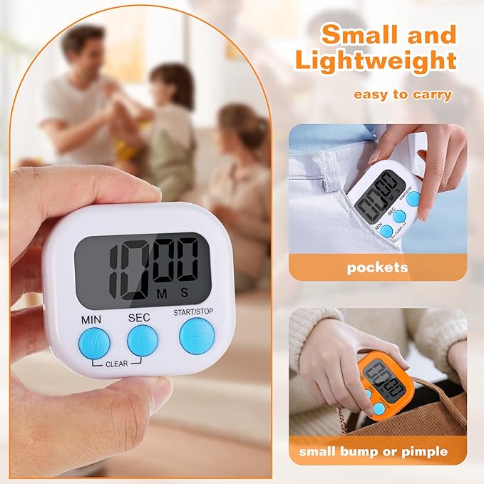 12 Pack Digital Kitchen Timers for Cooking, Small Magnetic Countdown Classroom Timer for Teachers Kids, Big Digits Loud Alarm Backing Stand Timers for Kitchen, Shower, Study, Work, Exercise Training