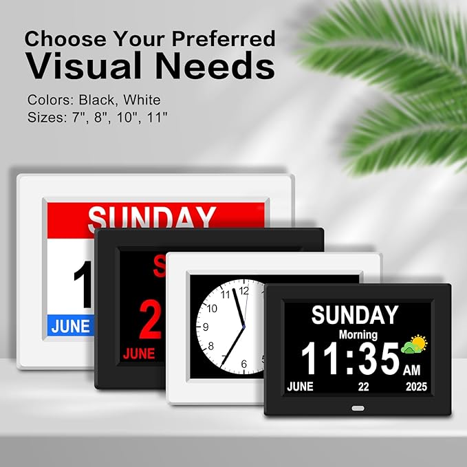 Digital Alarm Clock for Elderly Large Display Date Day of Week for Seniors Electric Digital Clocks 12 Alarms 4 Colors Desk Calendar Clocks for Memory Loss Alzheimers Clock Auto DST/Dimmer