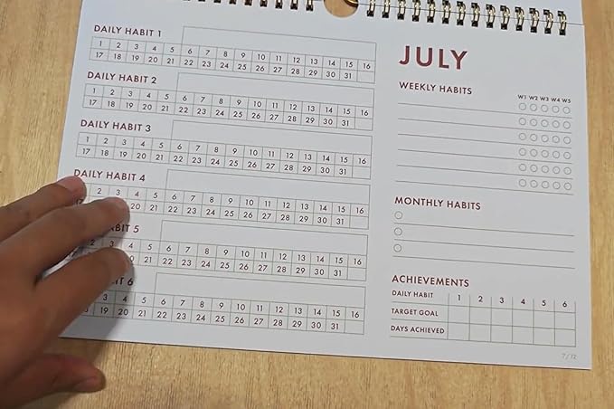 12-Month Habit Tracker Calendar – Minimalist Table Wall Planner for Goals & Productivity, Daily/Weekly/Monthly Tracking, Wire-O Hanger, Thick 200 gsm Paper, Neutral Design