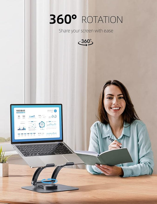 Nulaxy 360Β° Rotating Laptop Stand for Desk, Ergonomic Notebook Riser with Adjustable Swivel Base Foldable Computer Holder Portable Office Accessories Compatible with All 10-17" Laptops