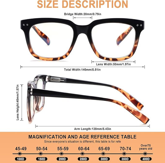 Progressive Multifocus Reading Glasses for Women Men Blue Light Blocking Spring Hinge Square Computer Readers