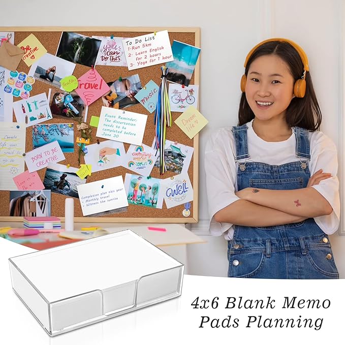 300 Sheet 4x6 Memo Holder Desk Notepad Tray Pad Paper Memo Sheets Non Sticky Memo Pads 4x6 Acrylic Notepad Holder for Desk School Organization Planning(Internal Size: 3.97 × 5.78 Inch)