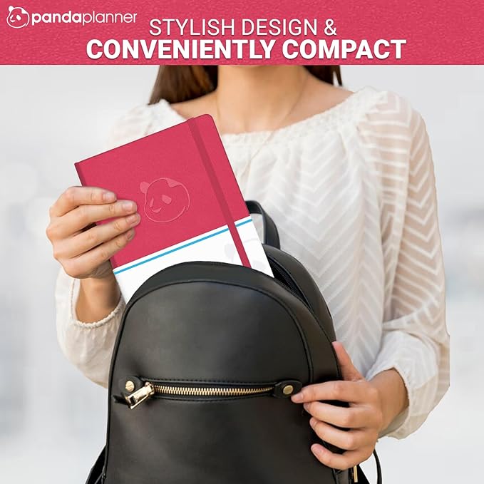 Panda Planner Classic Daily Planner 2025-2026 – Undated Productivity Planner & Hourly Schedule Notebook – Day Planner for Focus, Goals & Organization – Raspberry