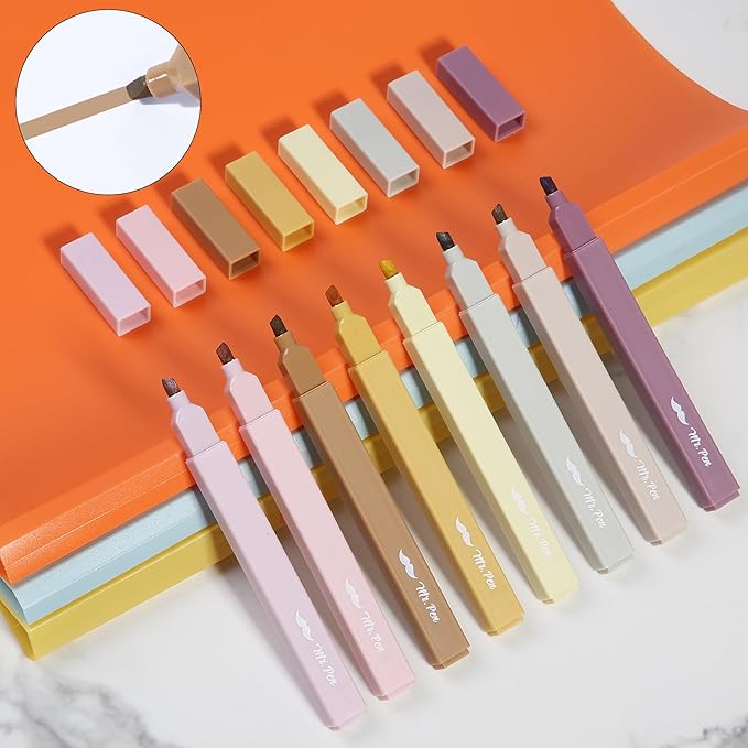 Mr. Pen- Aesthetic Highlighters, 8 Pack, Chisel Tip, Vintage Brown, Cute Highlighters Assorted Colors