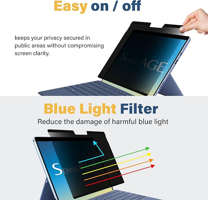 SenseAGE Magnetic Privacy Screen Protector for Surface Pro 13 Inch (11,10, X, 9, 8), Removable Privacy Filter, Anti-Blue Light, Glare and Laptop Screen Accessory For Surface, Office Accessories