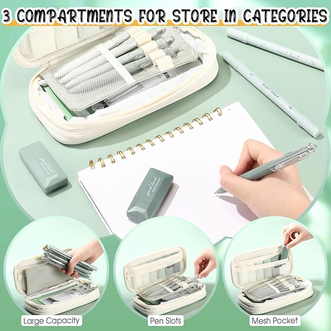 Janlaugh 38 Pcs Aesthetic College School Supplies with Pen Case Sticky Notes Gel Pens Highlighters Correction Tapes Back to School Stationery Kit(Green Color,Classic)