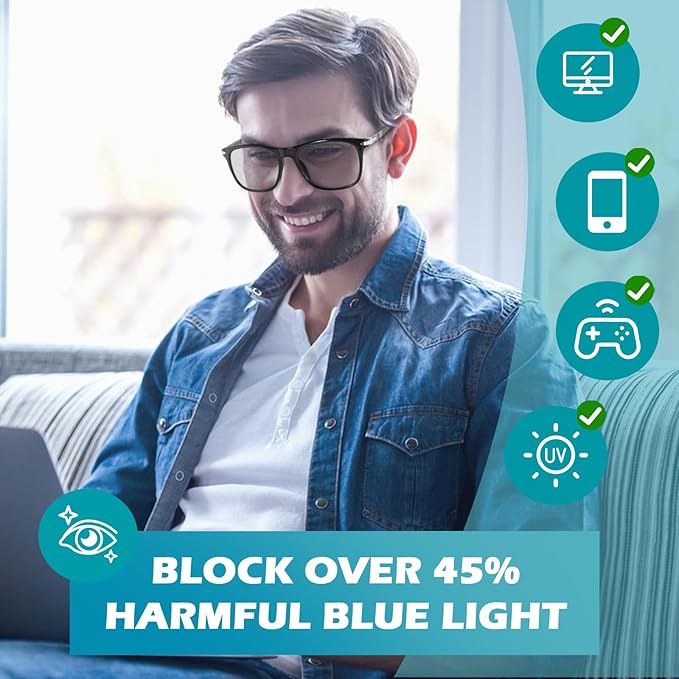 Photochromic Blue Light Blocking Glasses UV400 Sunglasses Spring Hinge Anti Eyestrain Computer Gaming Blue Light Screen Blocker Glasses Clear Lens Anti Glare Eye Protection Eyewear for Men Women