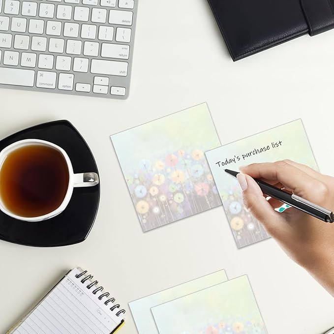 Sticky Notes 3x3 Inches, 2 Pads Cute Colorful Self-Stick Note Pads, Easy to Post for Home, Office and Daily Life Organization Watercolor Dandelion