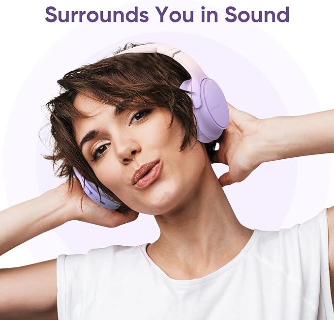 Wireless Headphones, Bluetooth Over Ear Headsets with Microphone, Hi-Fi Audio, 60H Playtime, Touch Control, Foldable Lightweight, On-Ear Headphones for Girls Women, Travel, Work,