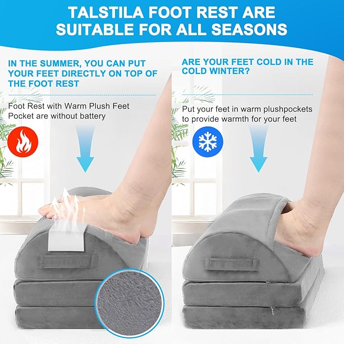 TALSTILA Foot Rest for Under Desk at Work, Under Desk Footrest, Ergonomic 3 Adjustable Heights Footrests, Footrest with Feet Warm Pocket, for Office Desks & Office Chair - Back & Leg Hip Pain Relief