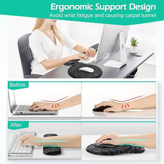 Gimars Upgrade Ergonomic Ultra-Soft Foam Keyboard Mouse Pad Wrist Rest Set, Smooth &Enlarge Wrist Support for Pain Relief, Computer, Laptop, Mac, Gaming, Office