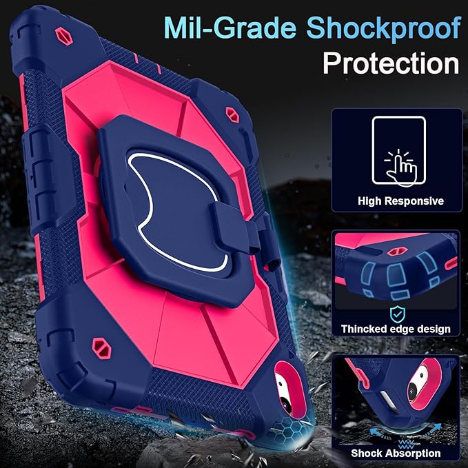 Case for iPad (A16) 11th Generation 11 Inch (2025)/iPad 10th Generation 10.9 Inch (2022),360° Rotating Stand i Pad Case 10th Generation with Screen Protector Pencil Holder,Navy Pink