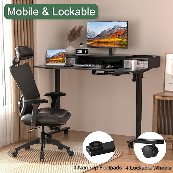 55 x 30 Inch Electric Standing Desk with 2 Drawers, Adjustable Height Widened Stand Up Desk with Storage, Sit to Stand Ergonomic Workstation for Home Office, Classic Black