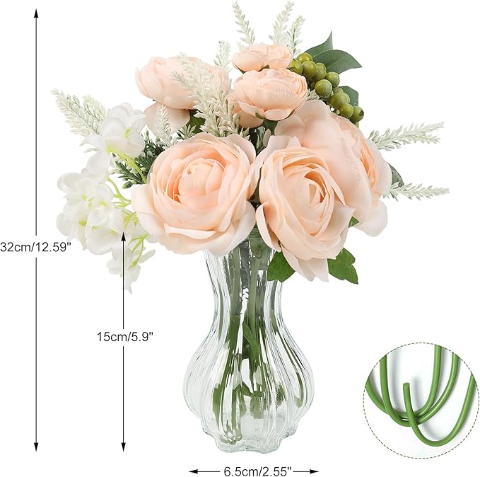 Faux Flowers in Vase for Table Decor, Fake Roses Lavender Plant Artificial Flowers in Vase, Silk Flower Bouquet Floral Arrangements for Home Decor Indoor Office Coffee Table Centerpiece, PeachPink