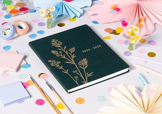 Eccolo 2025-2026 Large Agenda Planner, 18 Month, Yearly, Monthly & Weekly Pages, Habit & Gratitude Tracker (Linen Flexi-Cover- 8 x 10")