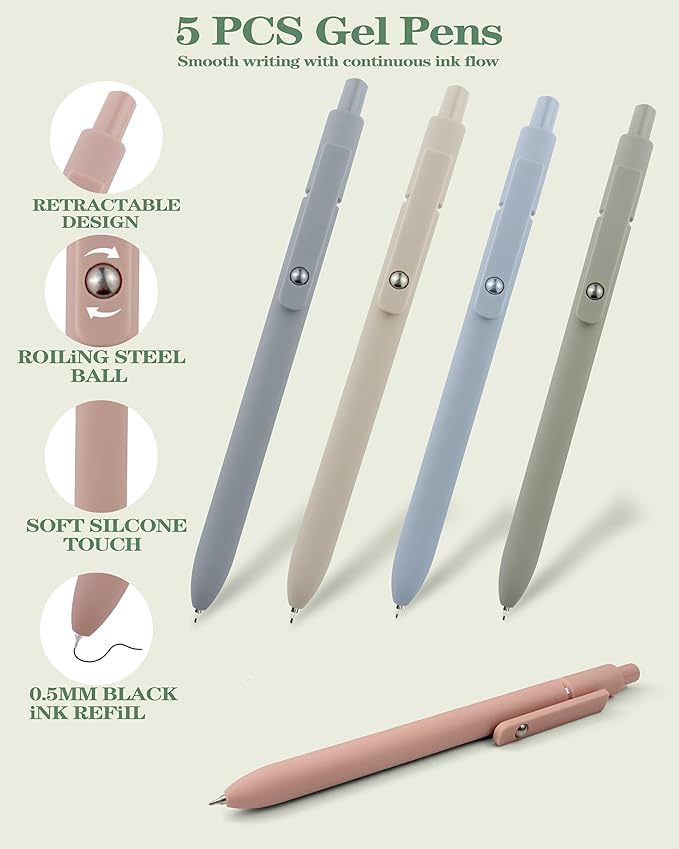 54PCS Aesthetic School Supplies with Large Pencil Case,12 Pastel Highlighters,5 Black & 6 Color Ink Gel Pens, 6-in-1 Ballpoint Pen,5 Mechanical Pencils 0.5-2.0mm Student Essentials (Green)