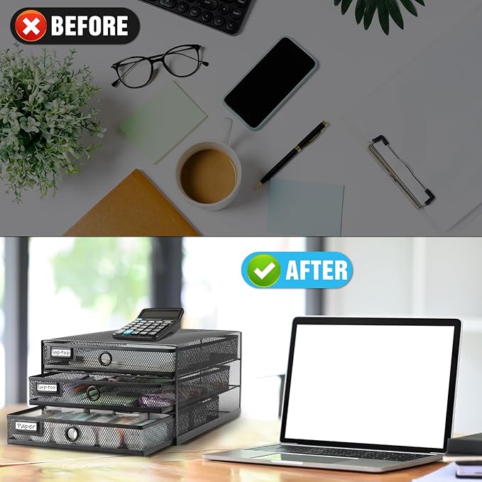 Zhanmai 2 Pcs Desk Organizer with Drawer Total 6 Tiers, Wire Mesh Organizers Tray Multifunctional Paper Sorter File Stand for Home Office Supplies Storage Letter A4 Paper Office Accessories(Black)