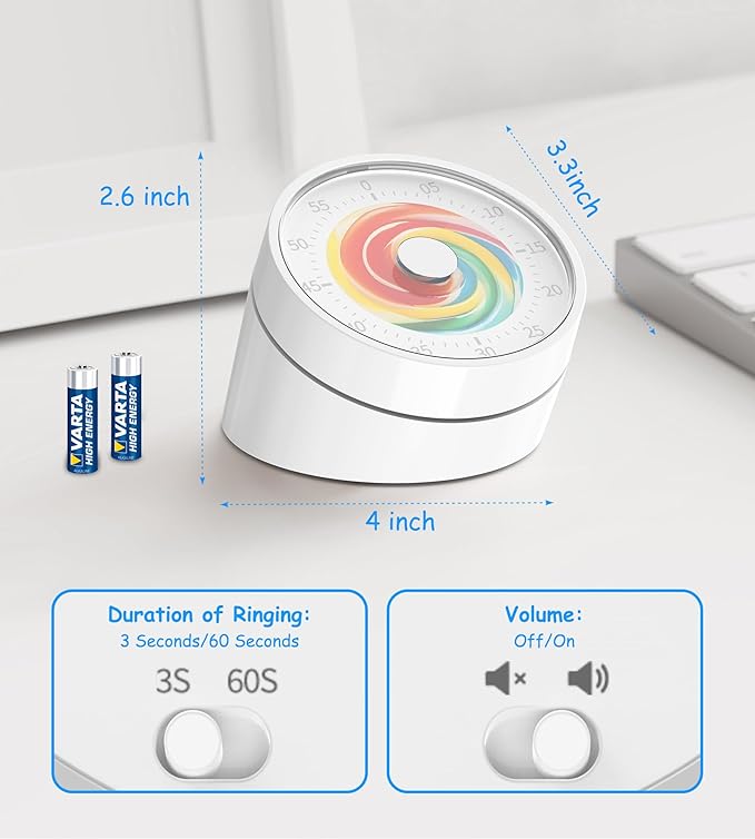 Visual Classroom Timer for Kids - Desk 60 Minutes Countdown Timers for Teachers and Students, Non-Ticking Homeschool Study Supply Time Cognition Tool for Toddler, Easy Rotating and Reading