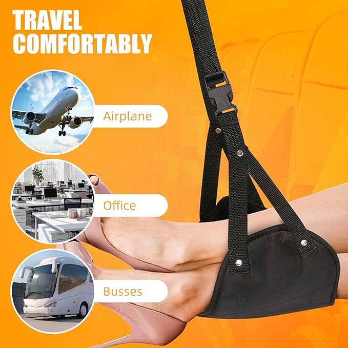 2 Pack Airplane Foot Hammock Travel Footrest - Long Flight Must Haves - Foot Rest for Air Travel,Essentials for Travel & Home (Black)