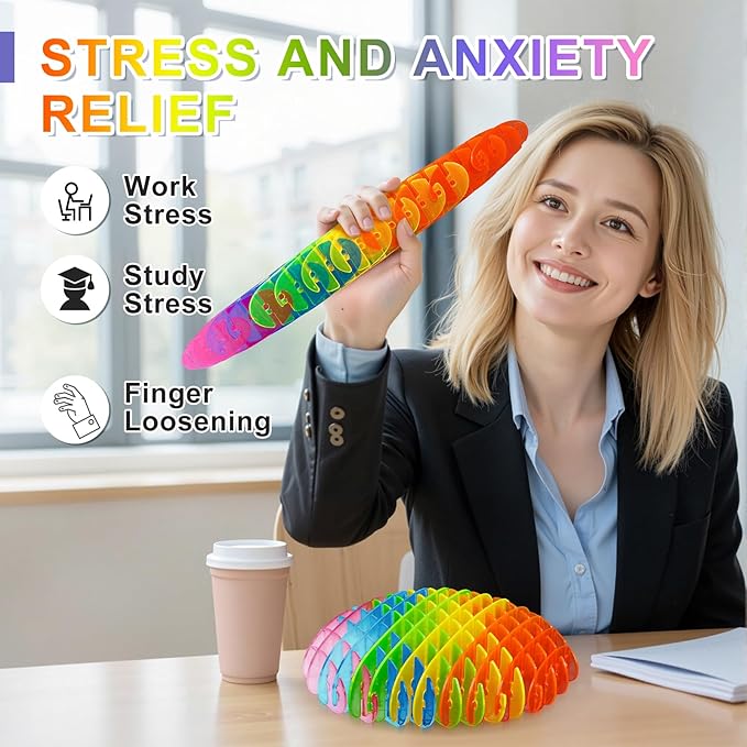 Fidget Worm Toy - Fidget Toys Adults | Quiet Fidget Sensory Toys for Adults & Teens | Desk Fidgets for Adult | Anxiety Stress Relief Toy |Toys for Autistic Kids Ages 3-5 5-7 8-10 8-12(Rainbow, Big)