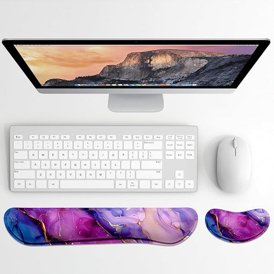 Dapesuom Enlarge Keyboard Wrist Rest, Memory Foam Wrist Cushion for Desk Mats Support, Cute Typing Pain Relief Keyboard Mouse Pad Rests Set with Non-Slip Base for Gaming Laptop Computer, Purple Marble