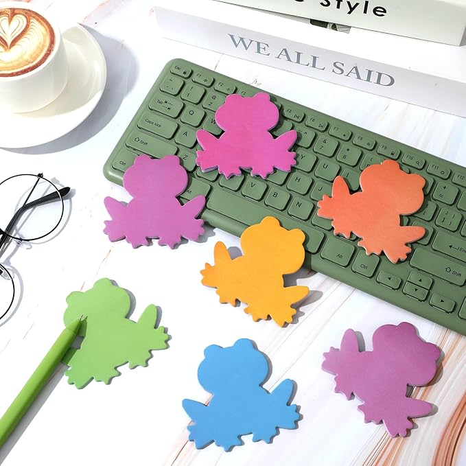 24 Packs Frog Sticky Notes 6 Colors Animal Memo Pads Colorful Summer Reminder Notes for Annotating Office Classroom Study, 480 Sheets