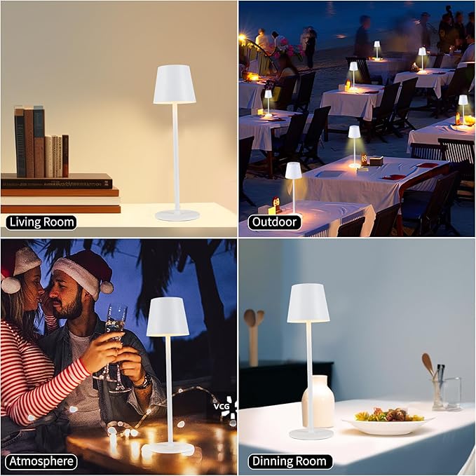 BGFHome 2Pack Cordless Table Lamp LED Desk Lamp,5000mAh Rechargeable Touch Night Light Wireless Minimalist Design for Couple Dinner/Restaurant/Bedroom/Bars/Outdoor Party/Camping/Coffee Shop(White