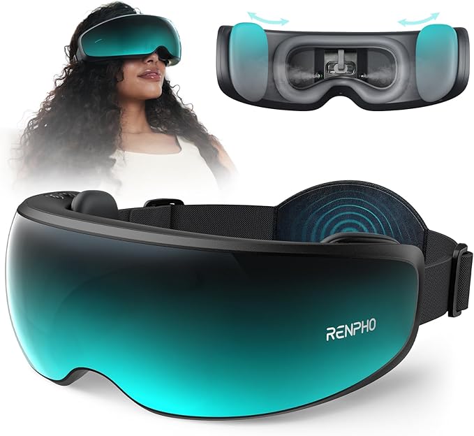 RENPHO Eyeris Caligo Eye Massager with Mist & Temple Massage, Slidable Temple Massager for Migraines, Birthday Gifts for Mom Dad Women Men Her Him, Eye Mask,Head Circumferences 21.7in to 27.5in