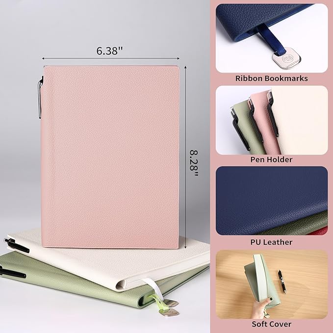 Lined Journal Notebook for Women A5 Softcover PU Leather Journals for Writing, 160 Pages Daily Journaling, College Ruled Notebooks for Work School, Business 6.38'' X 8.28'' Pink