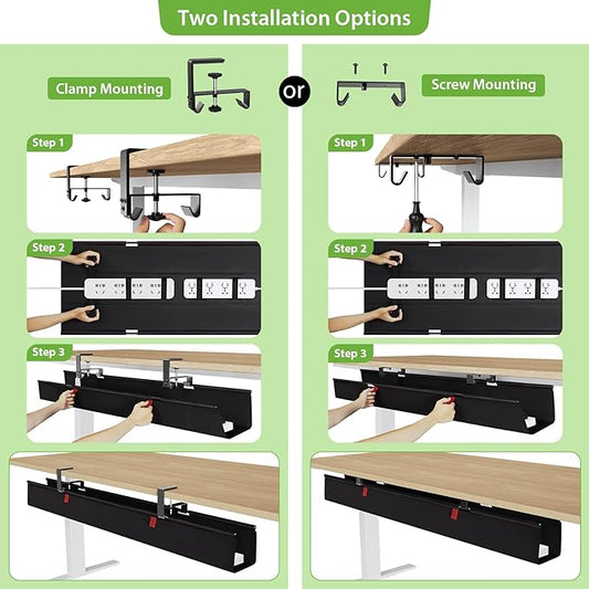 KEEGH Extra Large 48" Under Desk Cable Management Tray - Under Desk Cord Management - Clamp/Screw Mount - Support Upto 70lbs - Fabric Wire Management - Cable Raceways Tray Cord Hiders for Office/Home