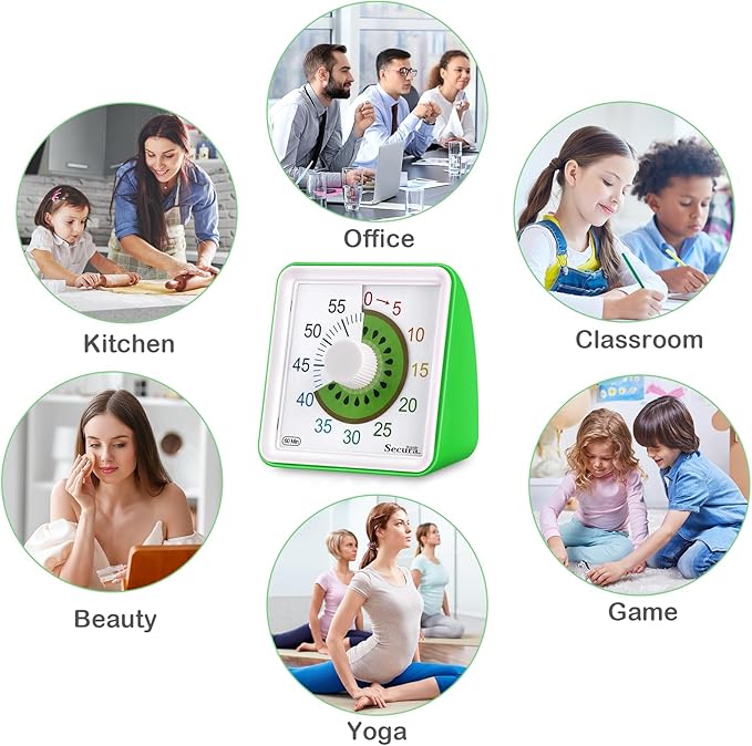 Secura 60-Minute Visual Countdown Timer for Kids & Adults, Classroom Time Management Tool (Green)