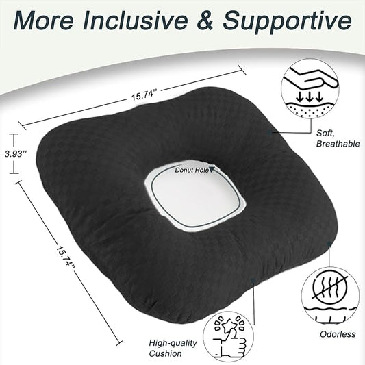 Anti-Slip Wheelchair Cushions, Bed Sore Cushions for Butt, Ergonomic Innovations Orthopedic Donut Pillow, Medical Seat Cushion for Sciatica, Back, Coccyx, Pressure Sore (Black)