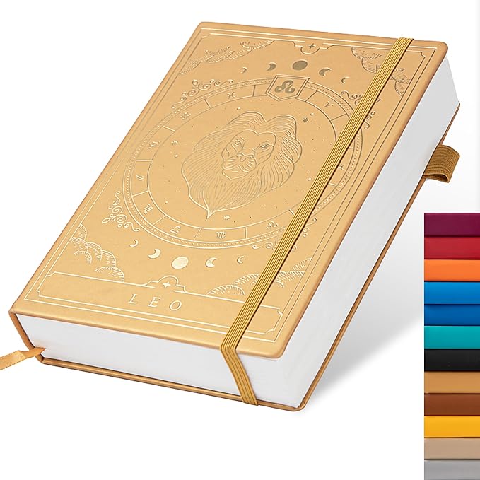 TIEFOSSI Constellations Dotted Journal Notebook-A5 Writing journals with 100gsm 400pages Paper, Hardcover Bullet Organizers Notebook for Women, Men, Teens (Leo)