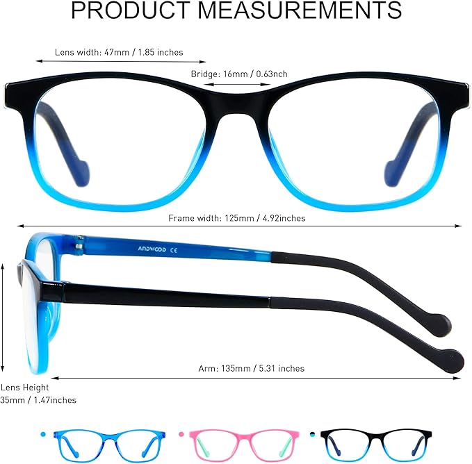ANDWOOD Blue Light Glasses Kids Girls Boys Computer Gaming Anti Blue Ray Polarized sunglasses Age3-12
