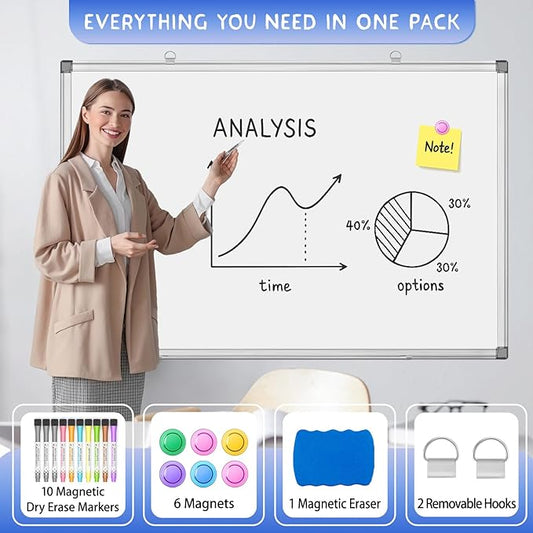 Grtard Large White Board Dry Erase, 36" x 24" Magnetic Dry Erase Boards, Hanging Magnetic Whiteboard with Marker and Magnets, Dry Erase Board for Wall, White Boards Dry Erase for School, Office, Home